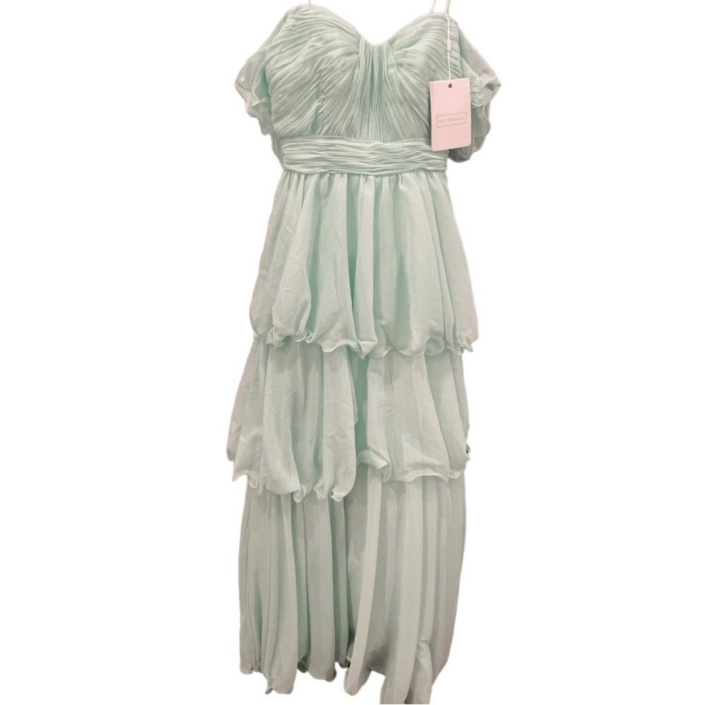 NWT Mac Duggal 49245 Mint Light Blue Chiffon Tiered Ball Maxi Gown 4 - Picture 2 of 12